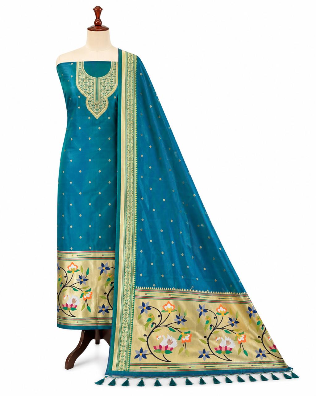 Paithani Dress Material with Swan Border