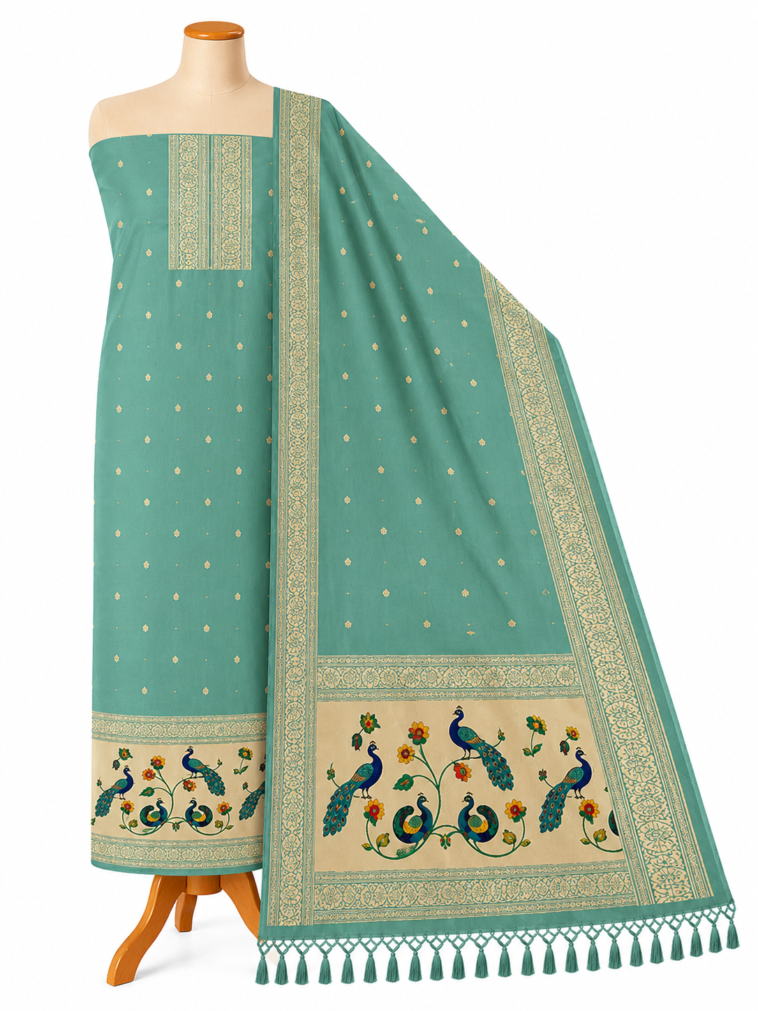 Paithani Dress Material with Peacock Border