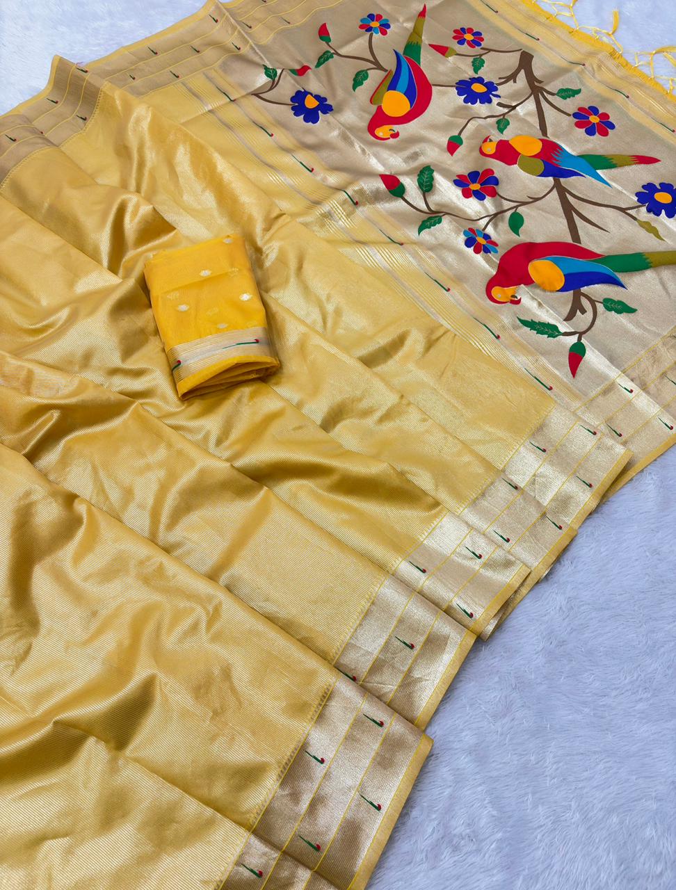 Tissue Saree with tripple Muniya Border