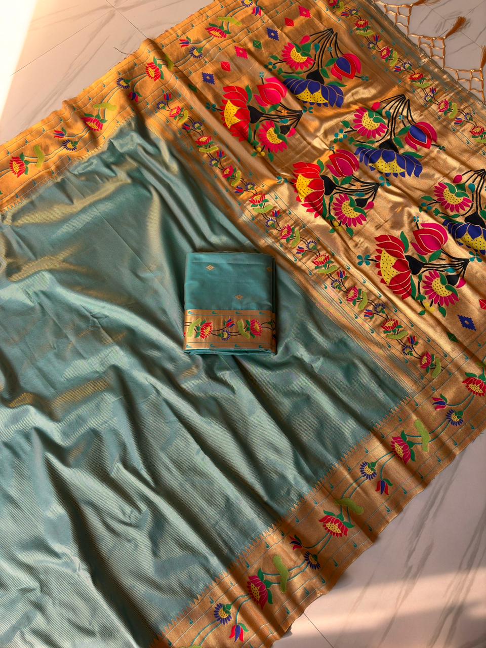 Bamboo Tissue Silk with Lotus Border