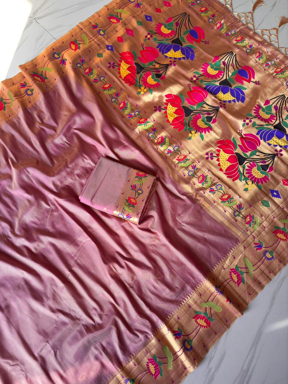 Bamboo Tissue Silk with Lotus Border