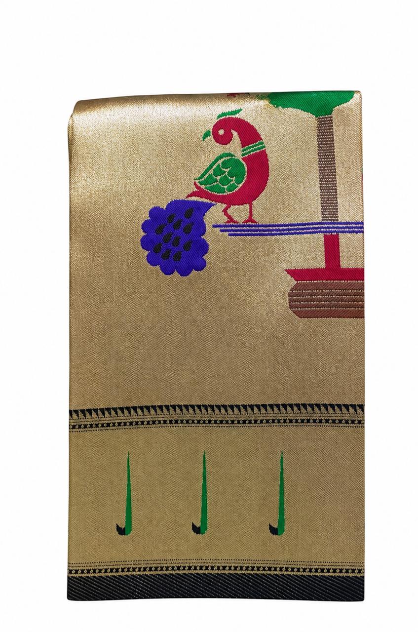 Twin Peacock Motif Blouse Piece with Muniya border