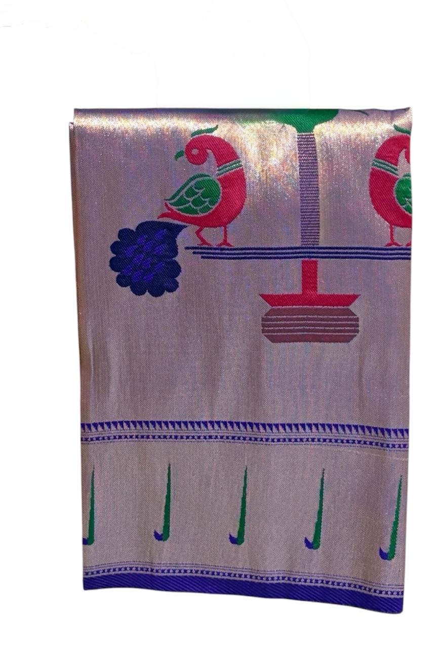 Twin Peacock Motif Blouse Piece with Muniya border