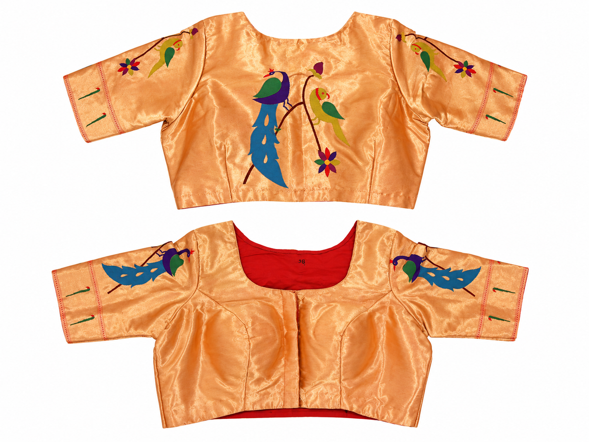 Peacock-Parrot Paithani Blouse with Sleeve