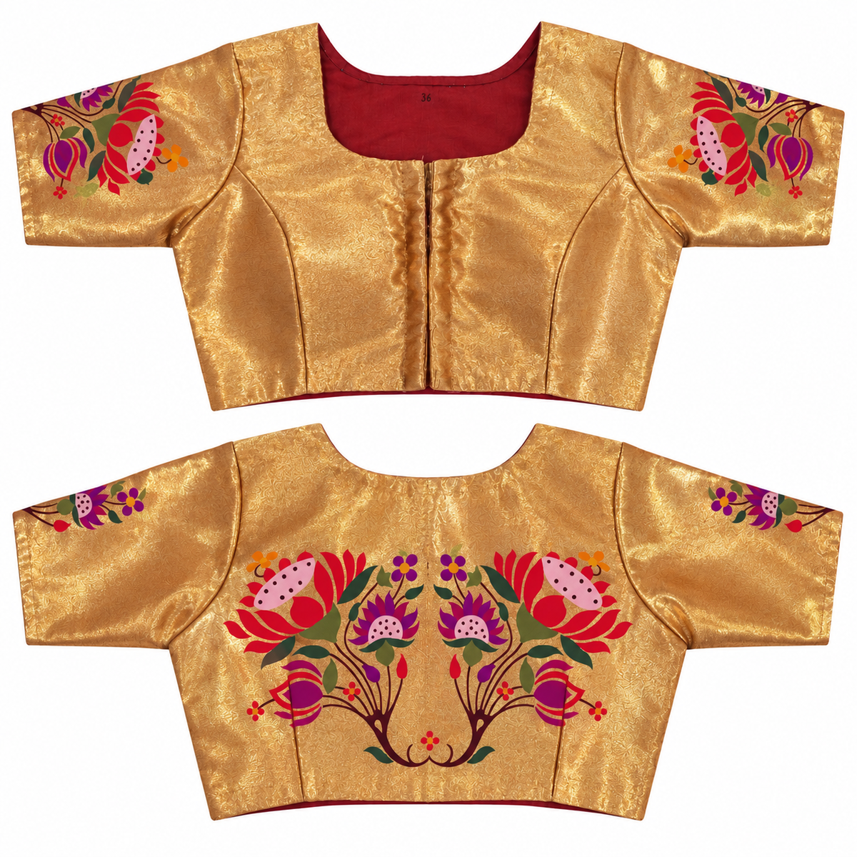Peacock-Parrot Paithani Blouse with Sleeve