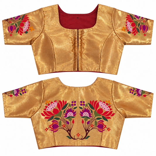Peacock-Parrot Paithani Blouse with Sleeve