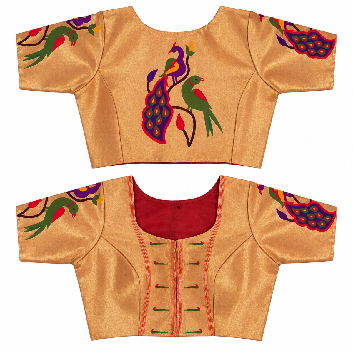 Royal Peacock-Parrot Paithani Blouse with Sleeve