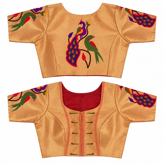Royal Peacock-Parrot Paithani Blouse with Sleeve