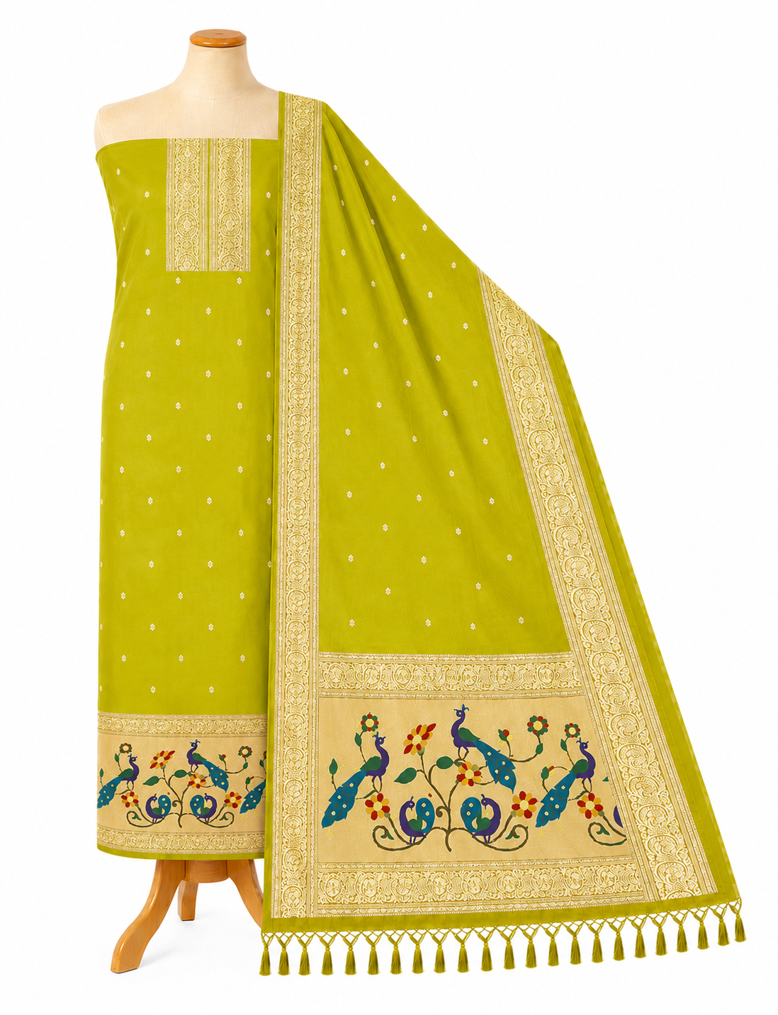 Paithani Dress Material with Peacock Border