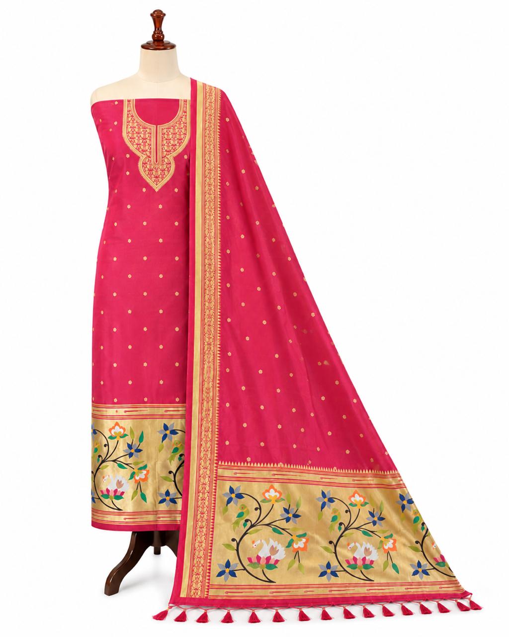Paithani Dress Material with Swan Border