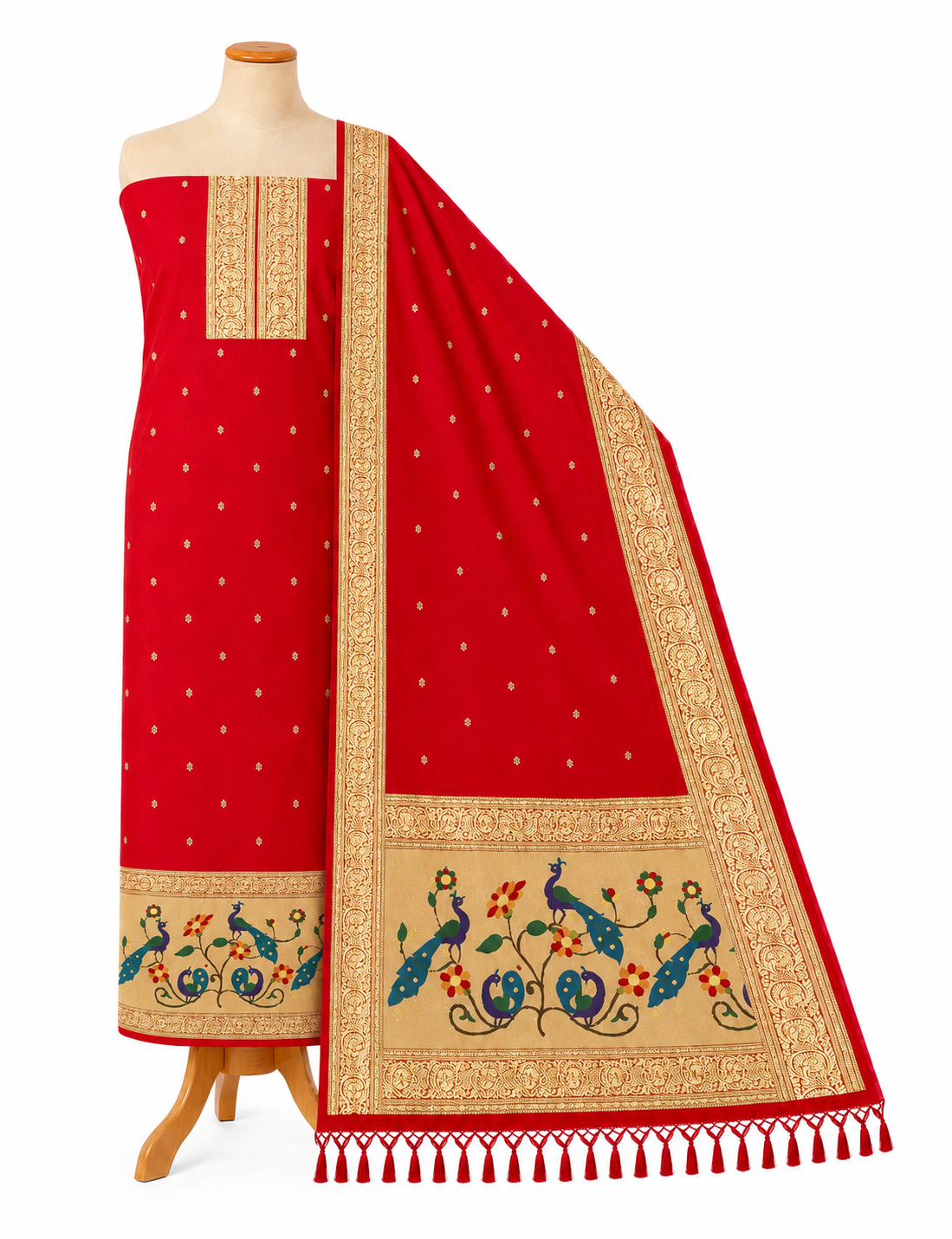 Paithani Dress Material with Peacock Border