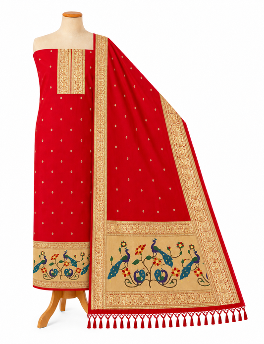 Paithani Dress Material with Peacock Border