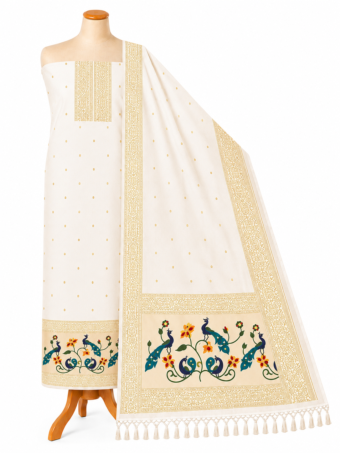 Paithani Dress Material with Peacock Border