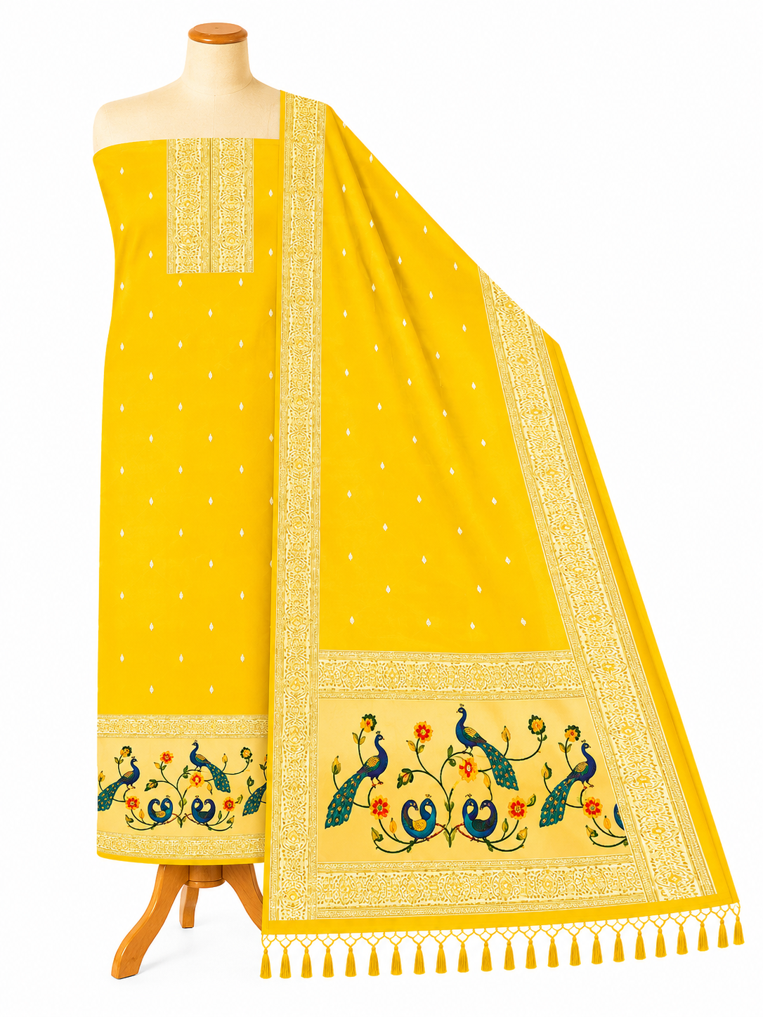 Paithani Dress Material with Peacock Border