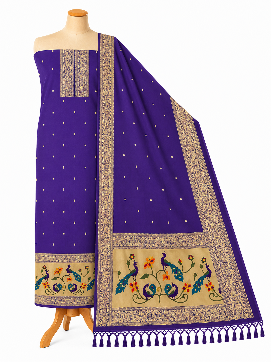 Paithani Dress Material with Peacock Border