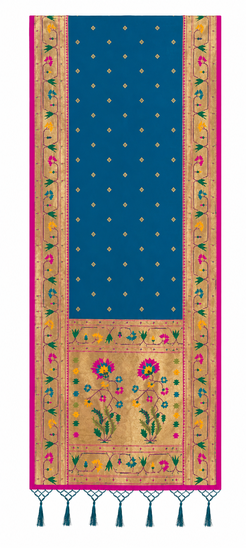 Plain Silk Dupatta with Floral Border