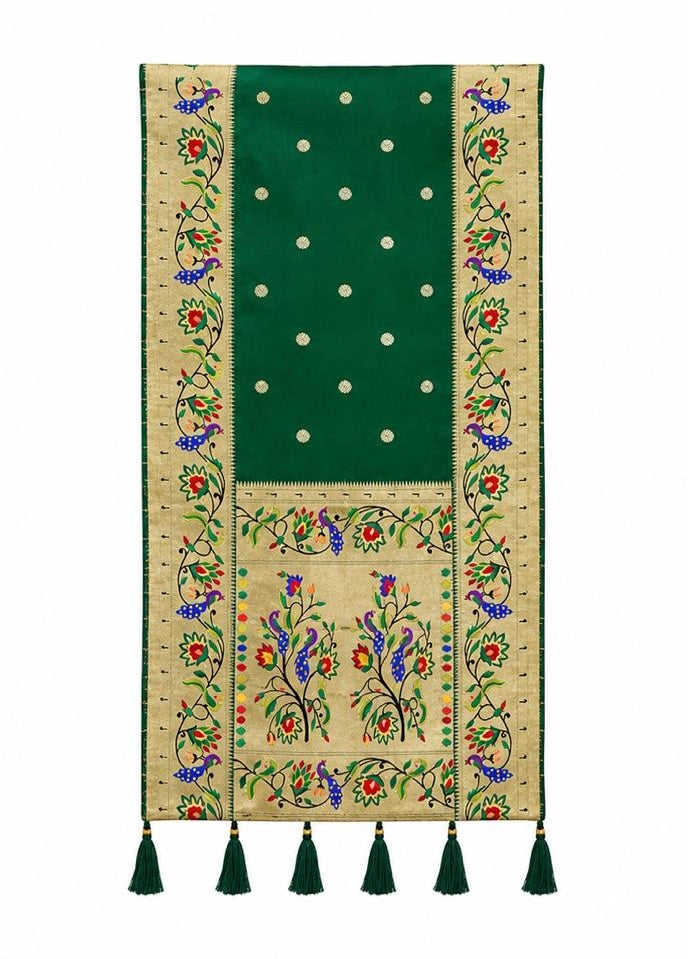 Plain Silk Dupatta with Peacock Border