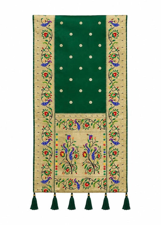 Plain Silk Dupatta with Peacock Border