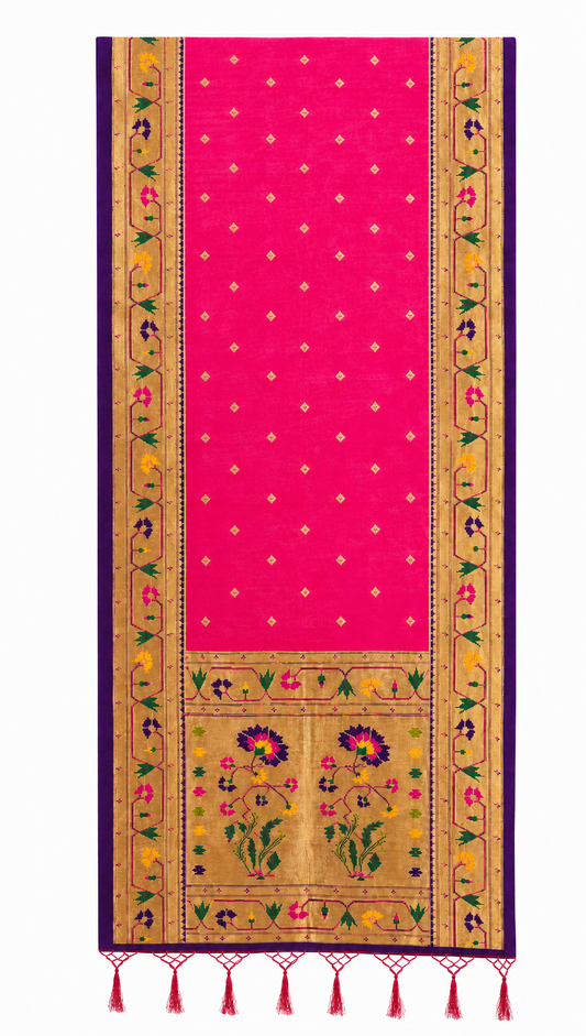 Plain Silk Dupatta with Floral Border