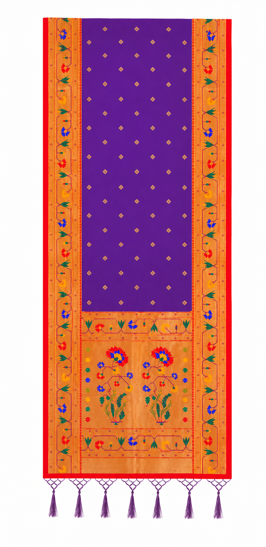 Plain Silk Dupatta with Floral Border