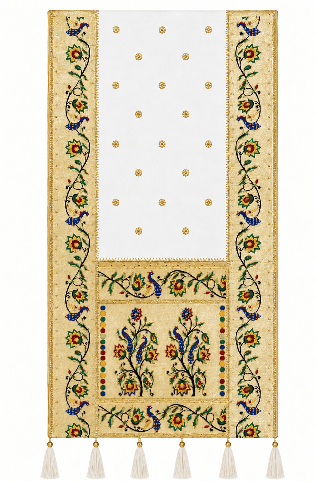 Plain Silk Dupatta with Peacock Border