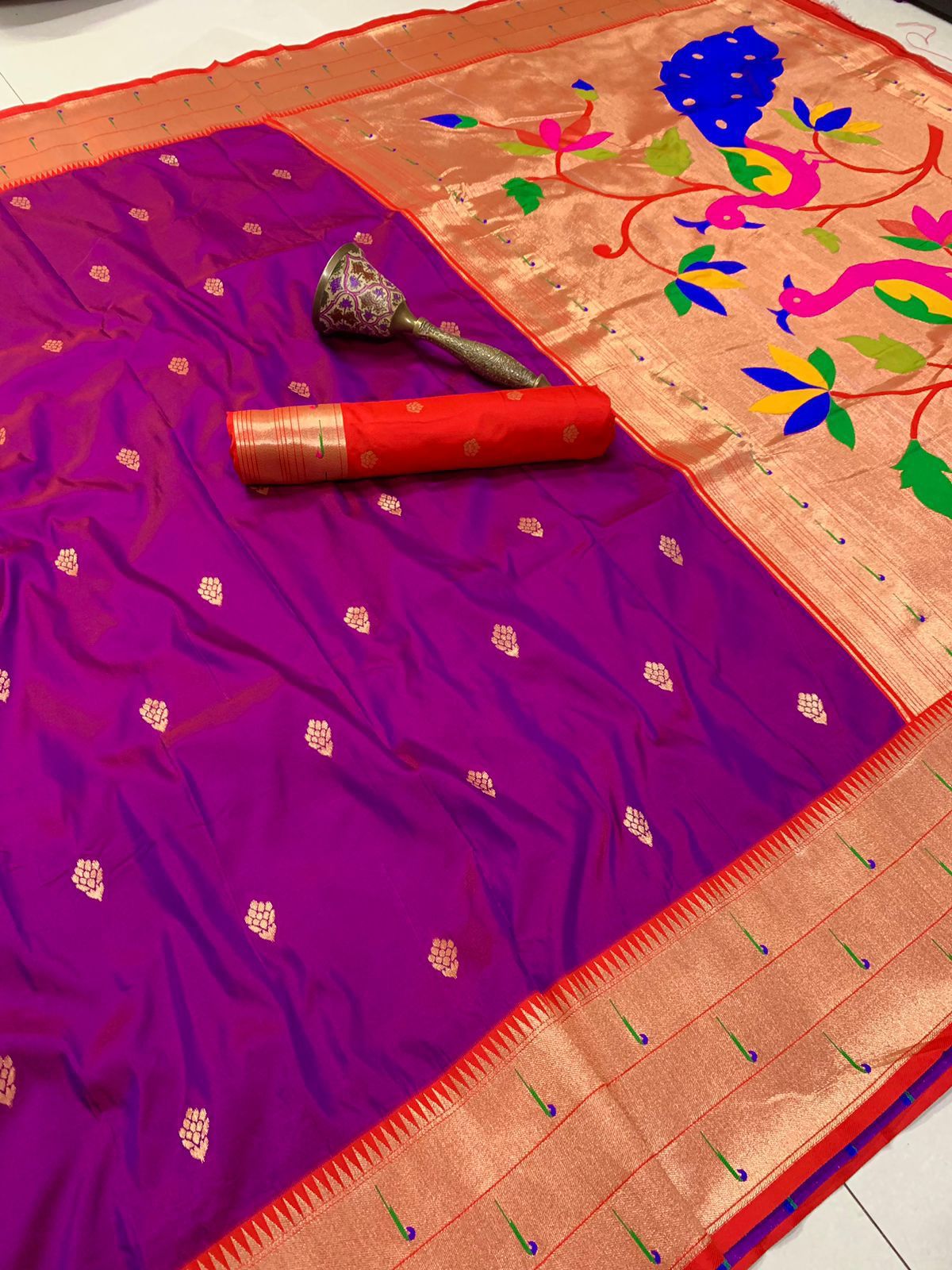 Kanchivaram Paithani with triple Muniya border