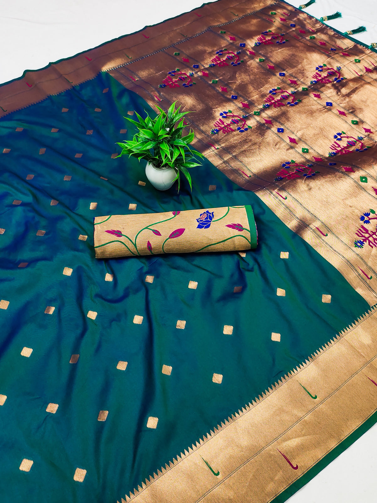 Soft Silk Paithani with double Muniya Border