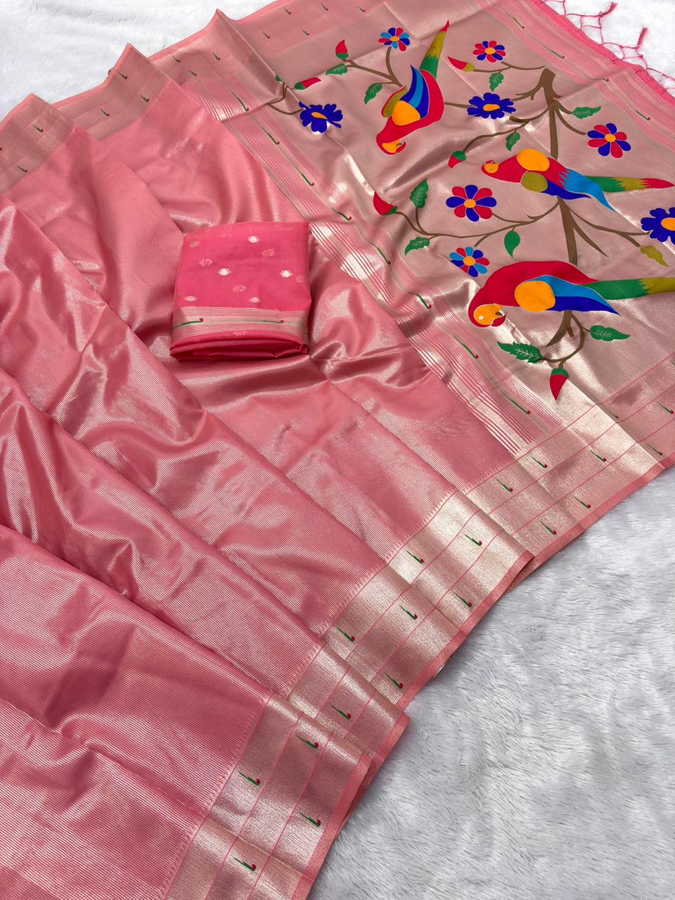 Tissue Saree with tripple Muniya Border