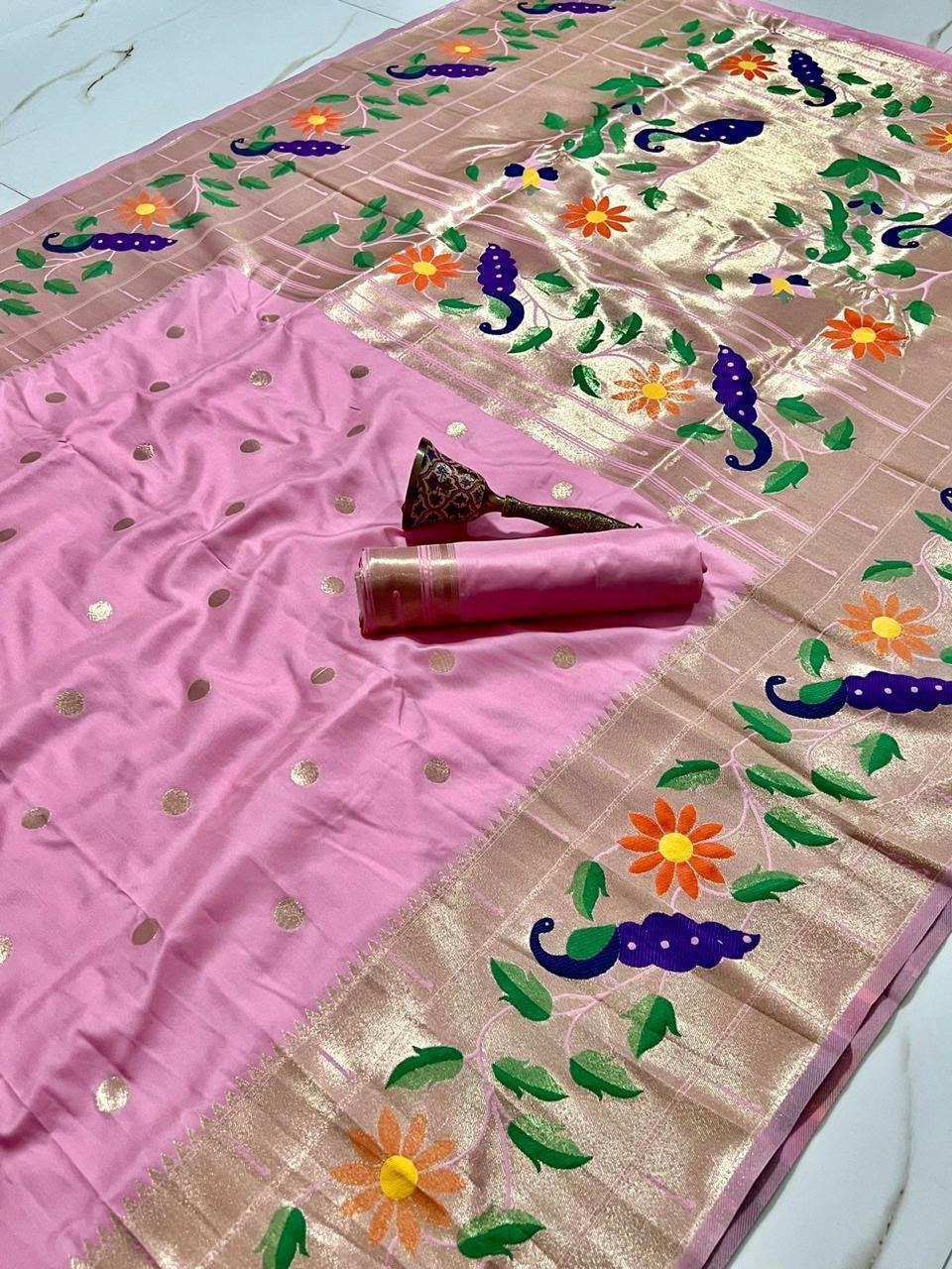Soft Silk Paithani with Both Side Broad Border