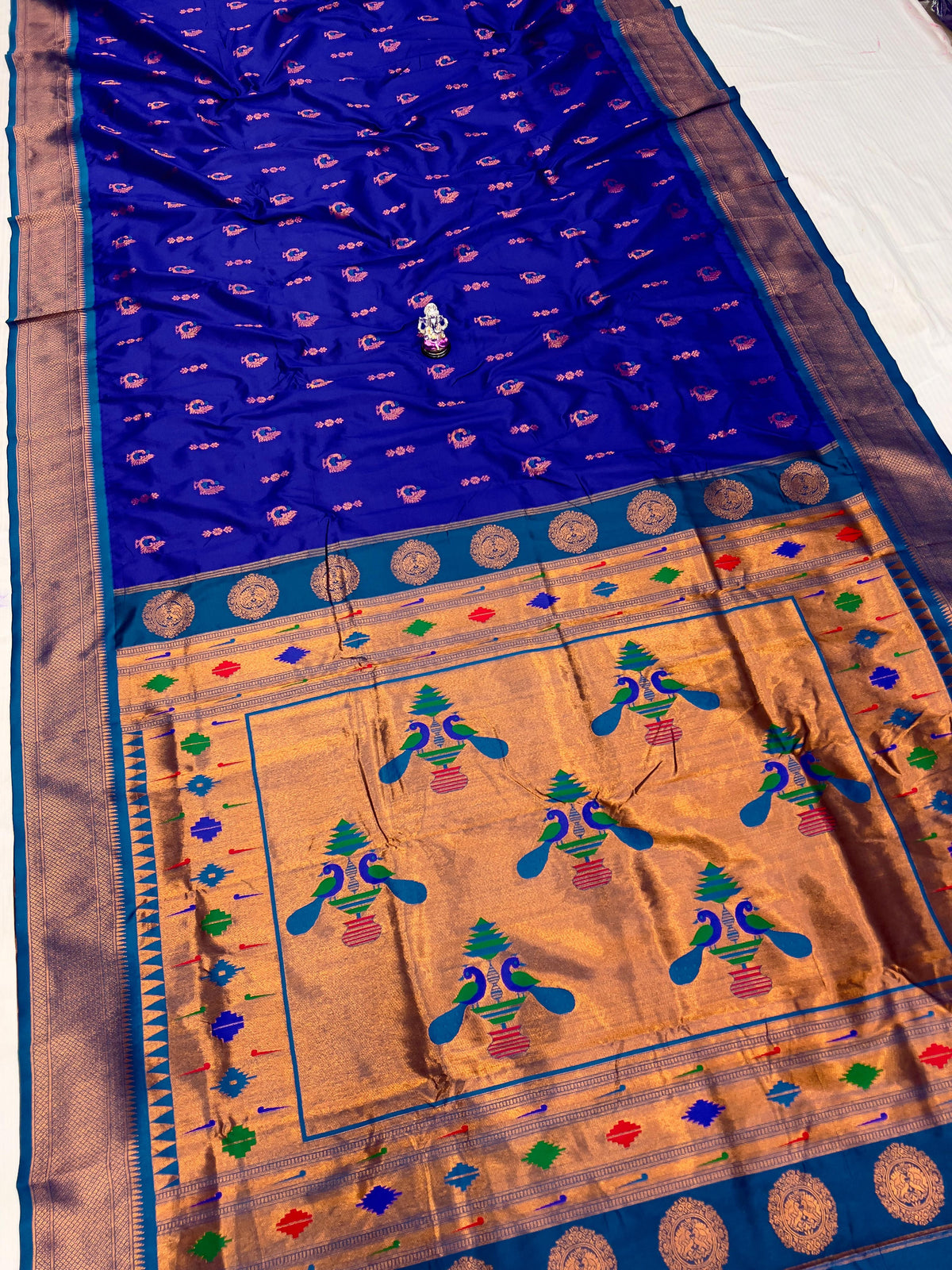 Premium Soft Silk Paithani with peacock Meena Butti