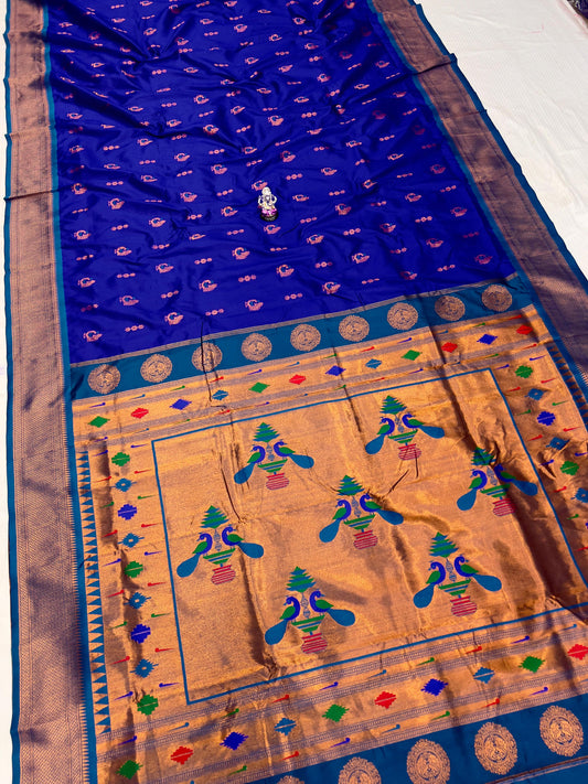Premium Soft Silk Paithani with peacock Meena Butti