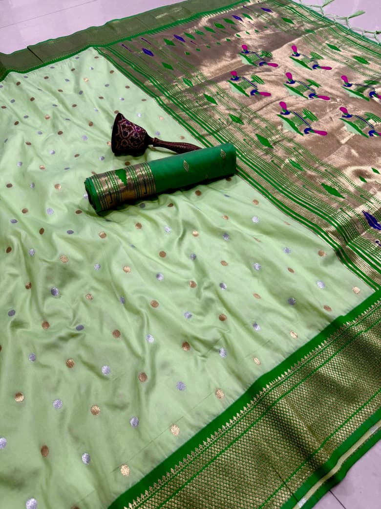 Soft Silk with Narali Border and Sona Chandi Butti
