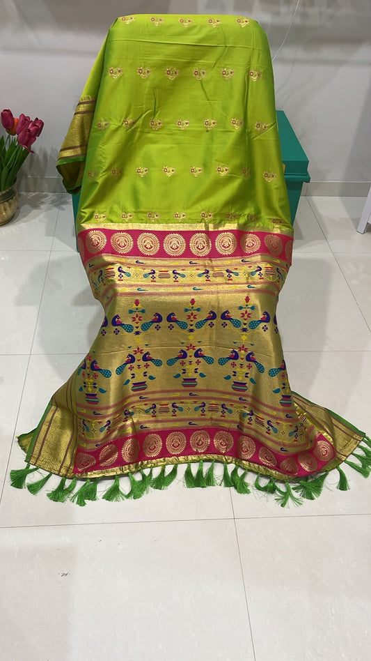 Soft Silk with Narali border and Nath Meenakari Butti all over