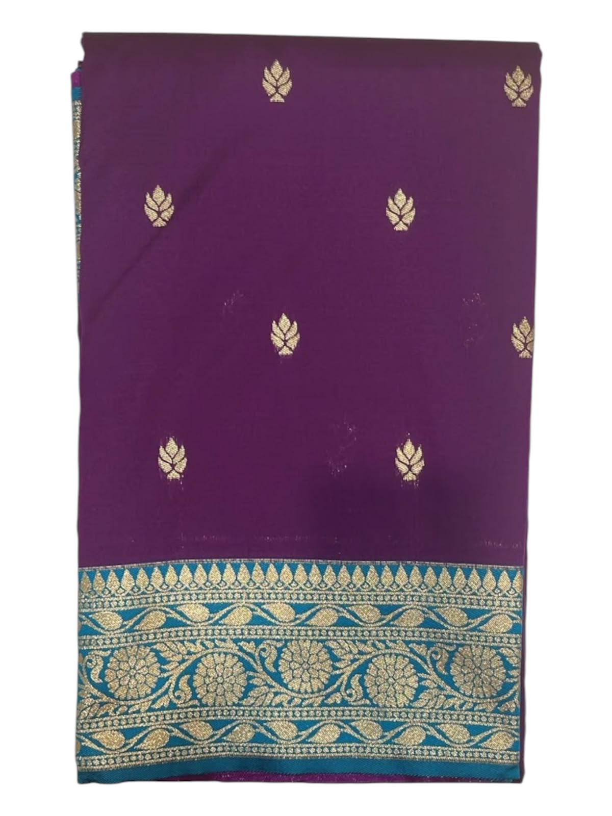 Soft Silk Banarasi Paithani with contrast Zari Border and golden Zari Butti all over