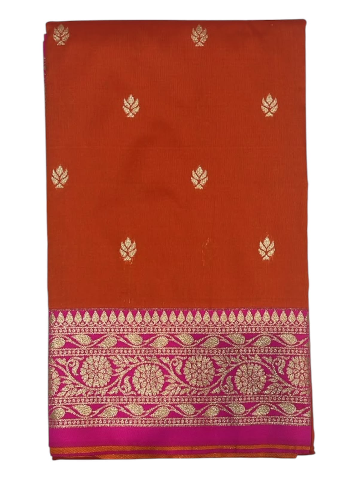 Soft Silk Banarasi Paithani with contrast Zari Border and golden Zari Butti all over