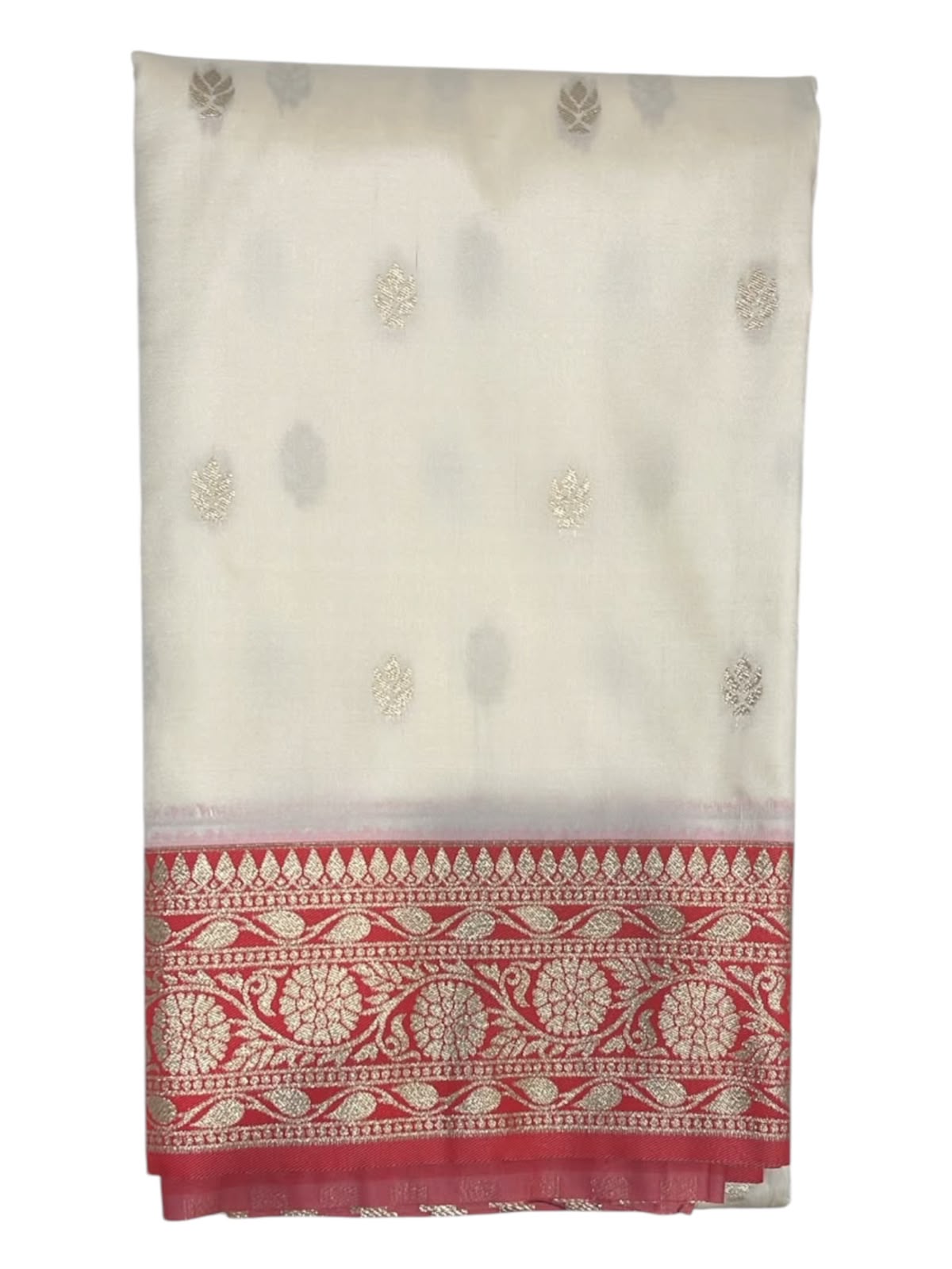 Soft Silk Banarasi Paithani with contrast Zari Border and golden Zari Butti all over