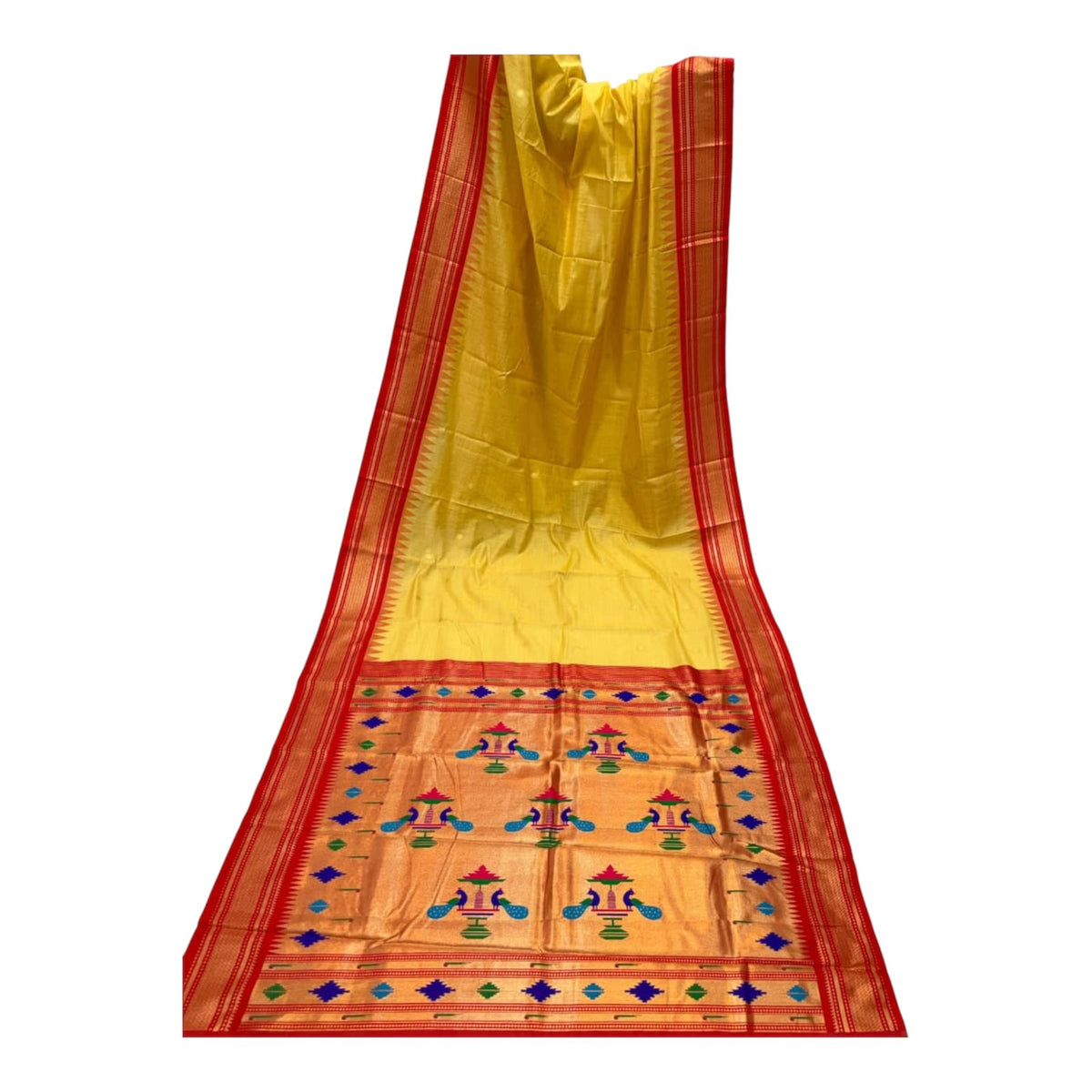 Cotton silk Paithani with narali border and small zari buttis all over