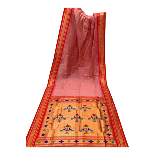 Cotton silk Paithani with narali border and small zari buttis all over